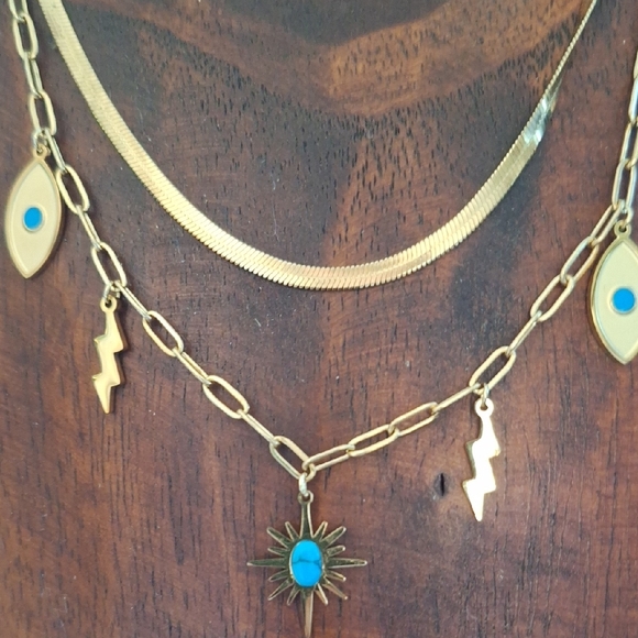 Gold and Blue Charm Necklace - Picture 4 of 9